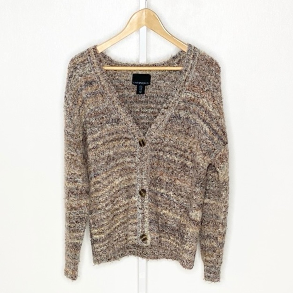 Cynthia Rowley | Tan/Neutral Stripe Cozy Girl Nubby Button-Down Cardigan Sz Med